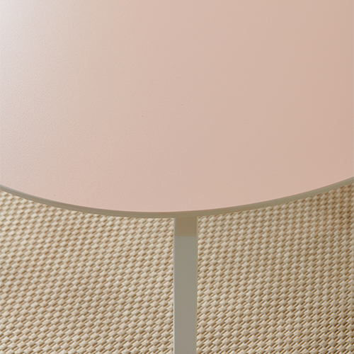 핑크 타원형세라믹 4인 테이블(ㄱ자스틸다리)